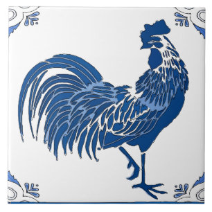 Rooster, Dutch Delft Card Ceramic Tegel Tegeltje