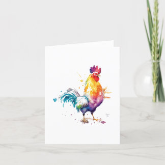Rooster E Vogelportret in Waterverven & Pen Feestdagen Kaart