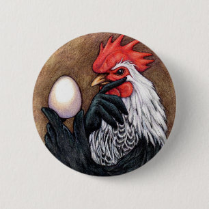 Rooster Egg Drawing Chicken Philosopher Ronde Button 5,7 Cm