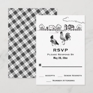 Rooster en Hen Chicken Country Boerderij Wedding RSVP Kaartje