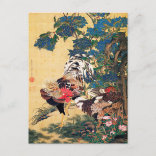 Rooster en Hen met Hydrangeas door Ito Jakuchu Briefkaart