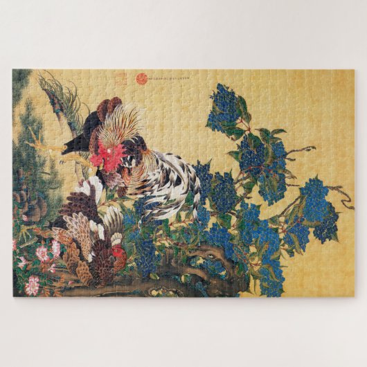 Rooster en Hen met Hydrangeas door Ito Jakuchu Legpuzzel (Horizontaal)