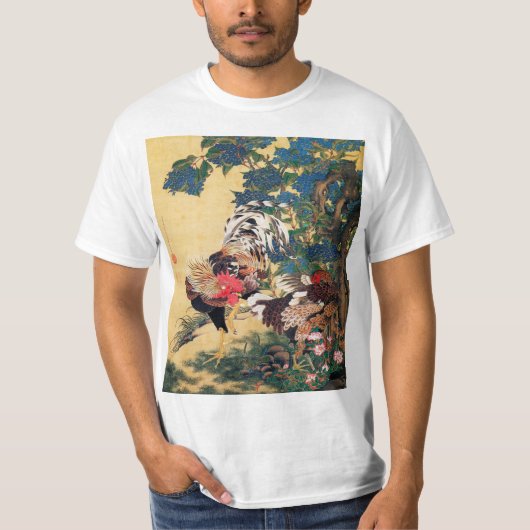 Rooster en Hen met Hydrangeas door Ito Jakuchu T-shirt (Voorkant)