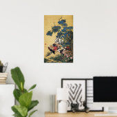 Rooster en Hen met Hydrangeas Poster (Thuiskantoor)