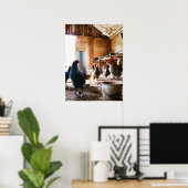 Rooster en hennen in Barn Poster (Thuiskantoor)