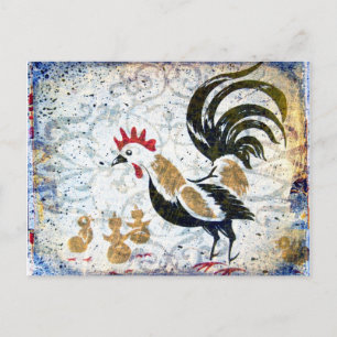  rooster en kippen briefkaart