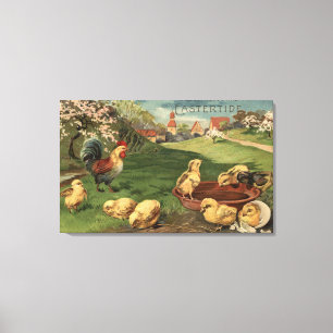 Rooster en kippen canvas afdruk