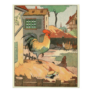 Rooster en kippen in de Boerderij Yard Perfect Poster