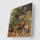 rooster en kippen Landwandbekleding Vierkante Klok (Hoek)