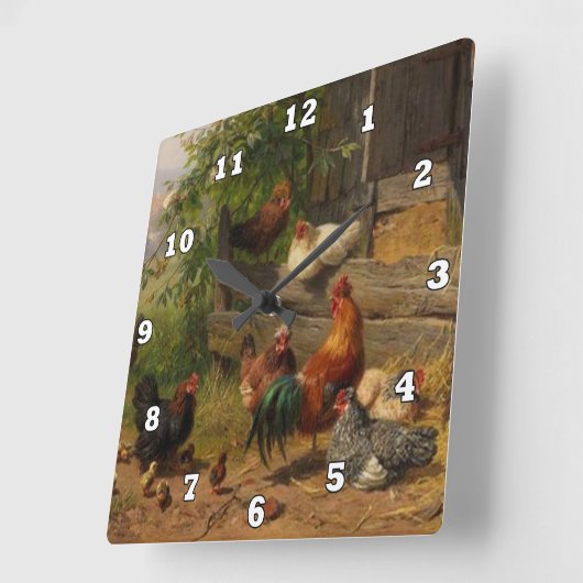 rooster en kippen Landwandbekleding Vierkante Klok (Hoek)