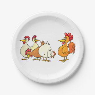 Rooster en kippen papieren bordje