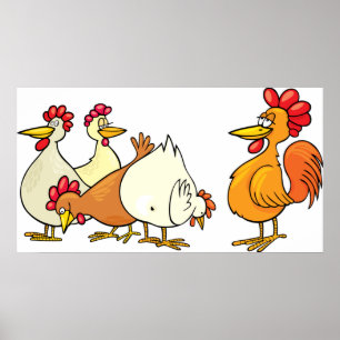 Rooster en kippen poster