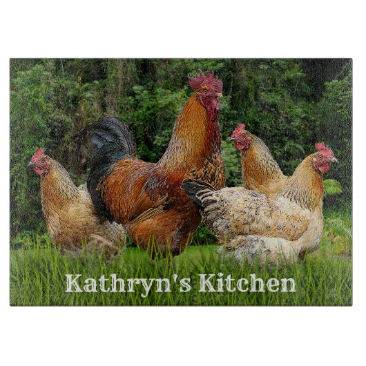 Rooster en kippen snijplank (Voorkant)