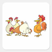 Rooster en kippen vierkante sticker (Voorkant)