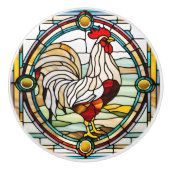 Rooster Faux Glas in lood Keramische Knop (Voorkant)