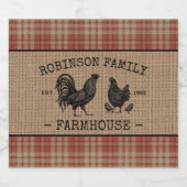 Rooster Fermier Hen Red Plaid Burlap Étiquettes (Étiquettes simples)