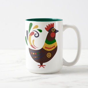 "Rooster" Folk Art Stijl Custom Tweekleurige Koffiemok