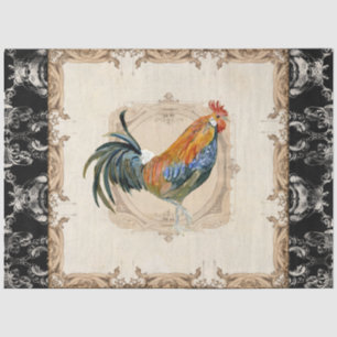 Rooster -Franse Black Damask-decoupage Tissuepapier