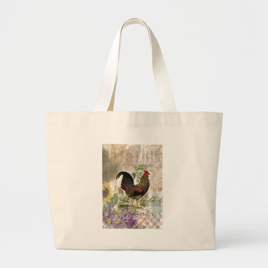  Rooster French Collage Art Grote Tote Bag (Voorkant)