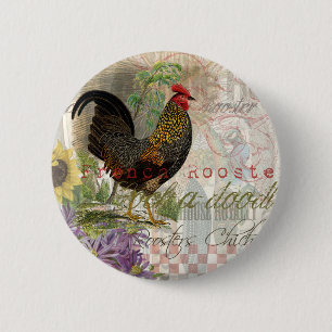 Rooster French Collage Art Ronde Button 5,7 Cm