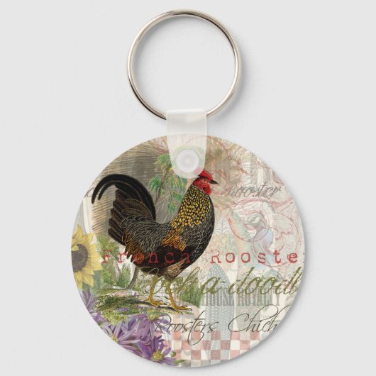  Rooster French Collage Art Sleutelhanger (Voorkant)