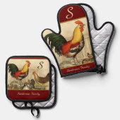 Rooster: Gepersonaliseerd met een monogram naam Ovenwant & Pannenlap Set (Voorkant / Achterkant)