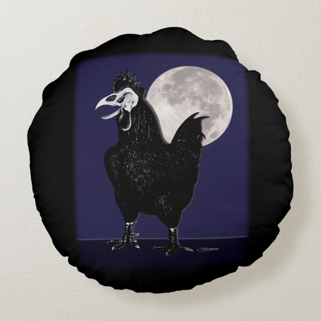Rooster Ghost Rond Kussen (Achterkant)