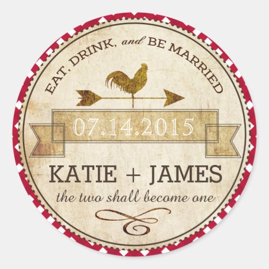 Rooster Gingham Check Rustiek Wedding Label (Voorkant)