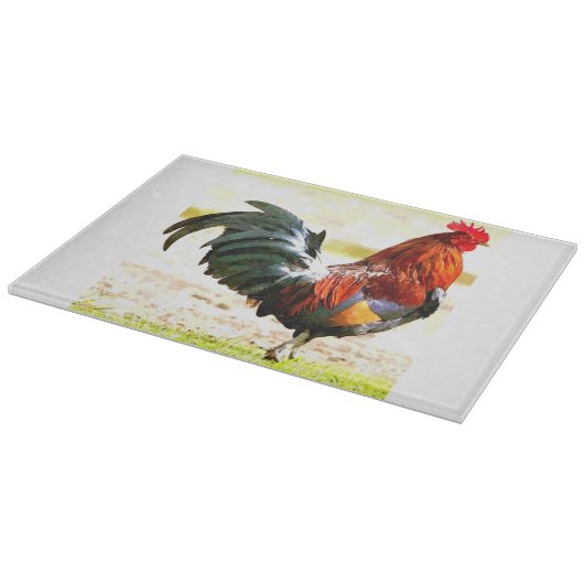 Rooster Glass Cutting Board Snijplank (Hoek)