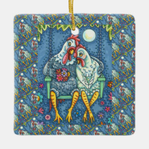 ROOSTER HEN CANOODLES, KUTE KIEZEN ZEETHEARTS KERAMISCH ORNAMENT