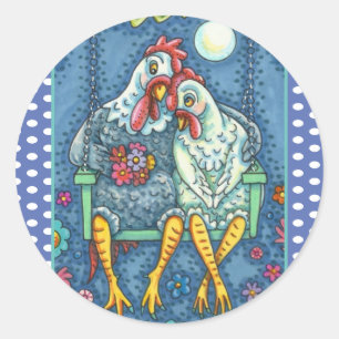 ROOSTER HEN CANOODLES, KUTE KIEZEN ZEETHEARTS RONDE STICKER
