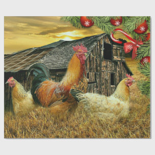 Rooster Hen Chicken Coop Christmas Cadeaupapier
