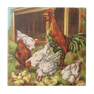 Rooster Hen & Chicks Country Rural Keuktegel Tegeltje
