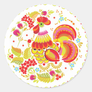 Rooster Hohloma Ronde Sticker