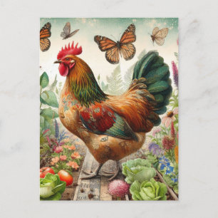Rooster in de tuin briefkaart