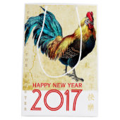 Rooster Jaar 2017 Groet in Chinese M Gift Bag Medium Cadeauzakje (Achterkant)