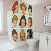 Rooster kapsels 1960 douchegordijn (In situ)