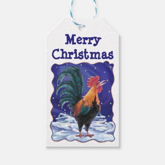 Rooster kerstcadeautags cadeaulabel (Voorkant)