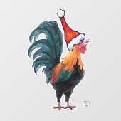 Rooster-kerstvensterkoeling Raamsticker (Vel)