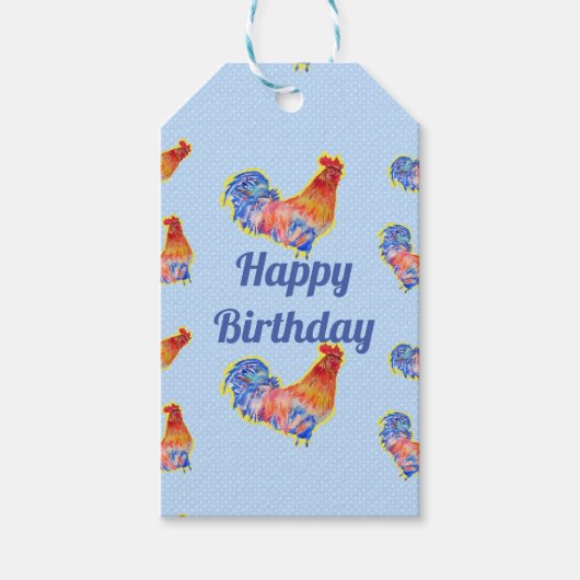 Rooster Kippen Boys Happy Birthday Cadeaulabel (Voorkant)