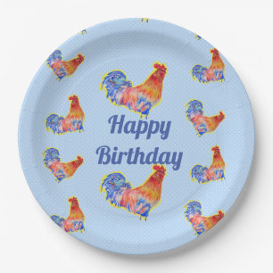 Rooster Kippen Boys Happy Birthday Papieren Bordje