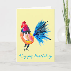 Rooster kleurige waterverf illustratie kaart