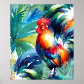 Rooster Kleurrijke Waterverf Poster (Voorkant)