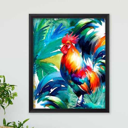 Rooster Kleurrijke Waterverf Poster