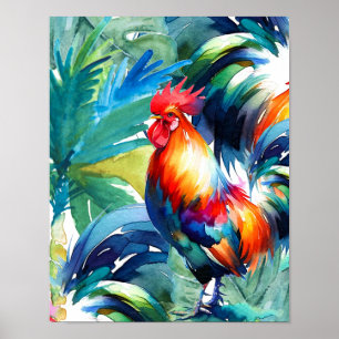 Rooster Kleurrijke Waterverf Poster
