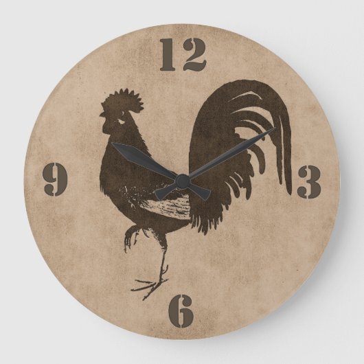 Rooster-landwandklok in Bruin Rustisch Land Grote Klok (Voorkant)