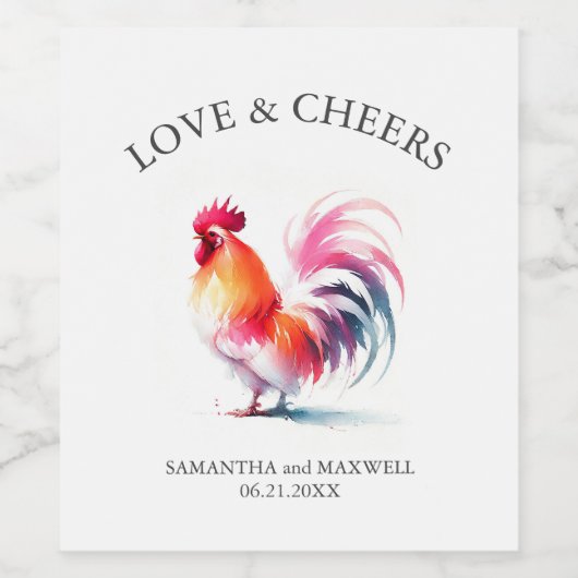 Rooster mariage Étiquette Vin Aquarelle (Étiquettes simples)