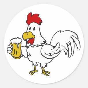 Rooster met mok bier achtergrondkleur kiezen ronde sticker