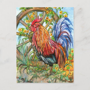 Rooster met wieltuin briefkaart