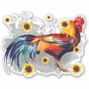 Rooster met zonnebloemen, op maat gesneden vinylSt Sticker